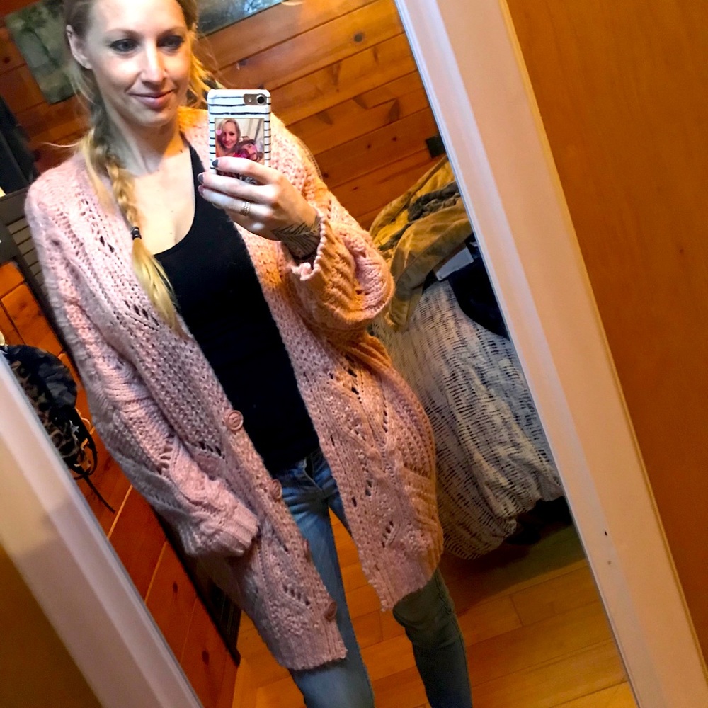 Oversized soft pink knit sweater
